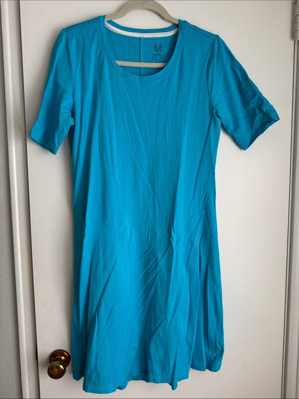 Isaac Mizrahi Live Essentials Bright Teal Crewneck Pima Cotton Dress